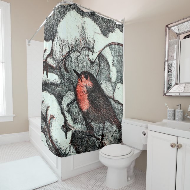 Cortina Para Box Neerlandês Art Nouveau Robin Bird no inverno (In Situ)