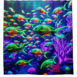 Cortina Para Box "Neon Fish Wonderland - Vibrant Underwater Art"