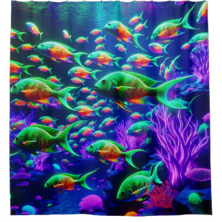 Cortina Para Box "Neon Fish Wonderland - Vibrant Underwater Art"