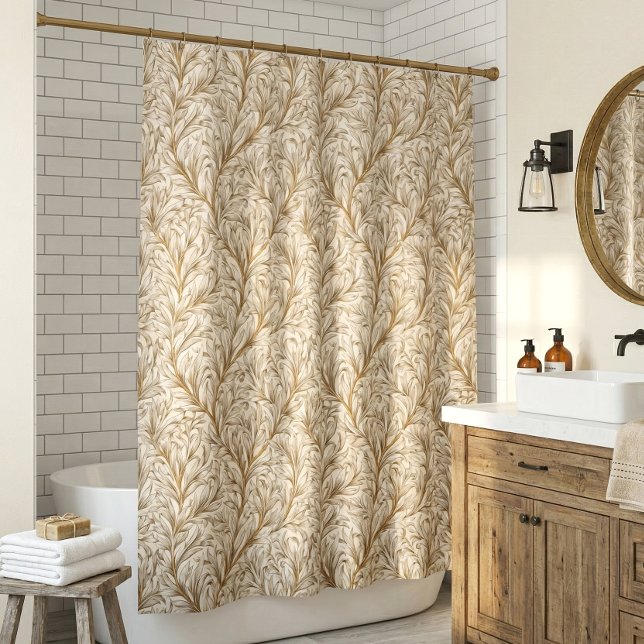 Cortina Para Box Neutral Beige Gold Botanical Leaf William Morris (Criador carregado)