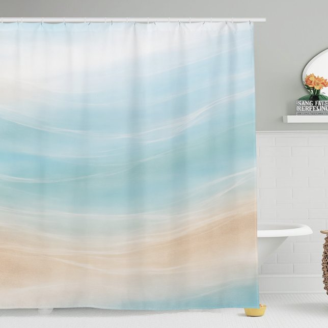 Cortina Para Box Neutral Coastal Shower Curtain (coastal calm beach vacation home shower curtain)