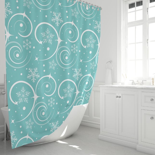 Cortina Para Box Neve Floco de Neve Inverno Teal (Criador carregado)