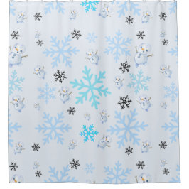 Cortina Para Box Neves e flocos de neve em azul claro