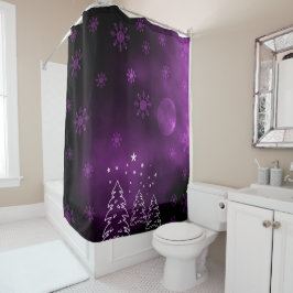 Cortina Para Box Noite de inverno roxa com flocos de neve da lua