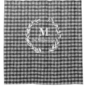 Cortina Para Box Nome do Monograma de Gingham Preto e Branco
