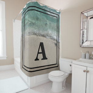 Cortina Para Box Nome do Monograma de Praia Ocean Artsy Teal Black