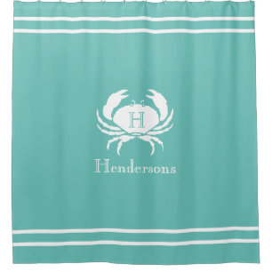 Cortina Para Box Nome do Monograma do Caranguejo Branco-Seafoam náu
