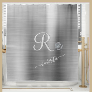 Cortina Para Box Nome do Monograma Personalizado do Rosa Silver Ele