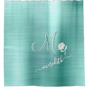 Cortina Para Box Nome do Monograma Personalizado do Teal Elegante F