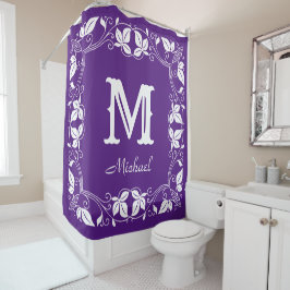 Cortina Para Box Nome do Monograma Personalizado Floral Clássico da