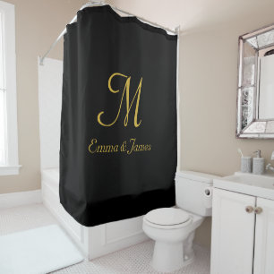 Cortina Para Box Nome do monograma preto e Dourado Elegante Persona