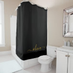 Cortina Para Box Nome do Monograma Rapariga de Script Moderno Doura<br><div class="desc">Cortina de Chá do Banheiro Preto e Dourado Monograma. Isto faz o doce e perfeito aniversário de 16 anos,  casamento,  chá de panela,  aniversário,  chá de fraldas ou festa de solteira presente para alguém que ama luxo de luxo e estilos quíticos.</div>