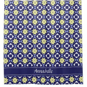 Cortina Para Box Nome do padrão de azulejo floral amarelo azul do M