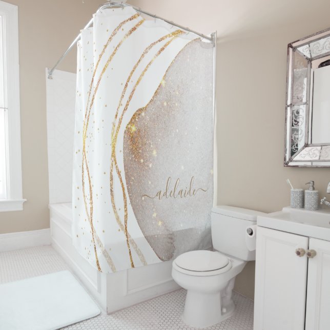 Cortina Para Box Nome do Script de Assinatura do Monograma Dourado  (In Situ)