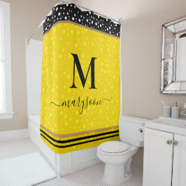 Cortina Para Box Nome Elegante e Monograma, Preto de Luxo e Dourado