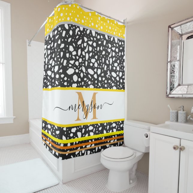 Cortina Para Box Nome Moderno e branco preto monograma Dourado (In Situ)