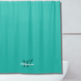 Cortina Para Box Nome Monograma Azul Turquesa Branco Elegante
