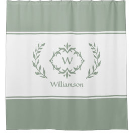 Cortina Para Box Nome Monograma Personalizado Verde Sage Inicial