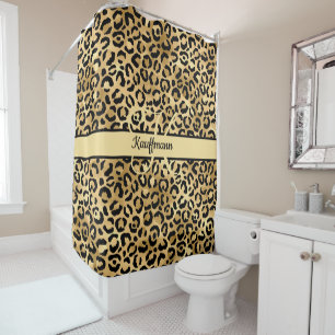 Cortina Para Box Nome Monograma Preto Dourado Estampa Leopardo Guep