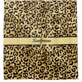 Cortina Para Box Nome Monograma Preto Dourado Estampa Leopardo Guep