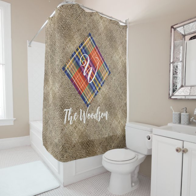 Cortina Para Box Nome & Nome Inicial Da Família Russa, Burlap Monog (In Situ)