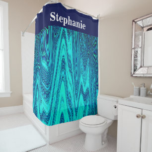 Cortina Para Box Nome Personalizado Abstrato da Onda Azul Teal Oceâ