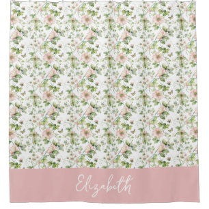 Cortina Para Box Nome Personalizado Floral Aquarela Rosa