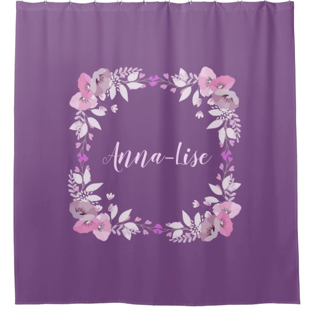 Cortina Para Box Nome Personalizado Frota Floral em Púrpura (Frente)