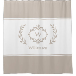 Cortina Para Box Nome Personalizado Monograma Inicial Bege Branco