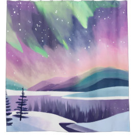 Cortina Para Box Northern Lights Colorful Winter Night Watercolor