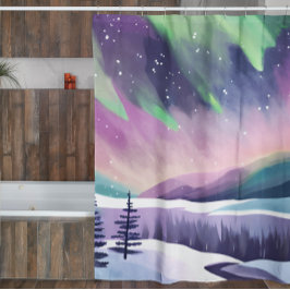 Cortina Para Box Northern Lights Colorful Winter Night Watercolor