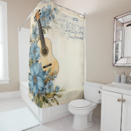 Cortina Para Box Notas Musicais de Guitarra Azul Flores