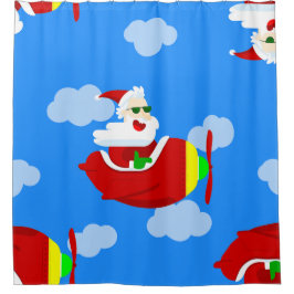 Cortina Para Box nuvens de papais noeis pilotos de avião de natal a