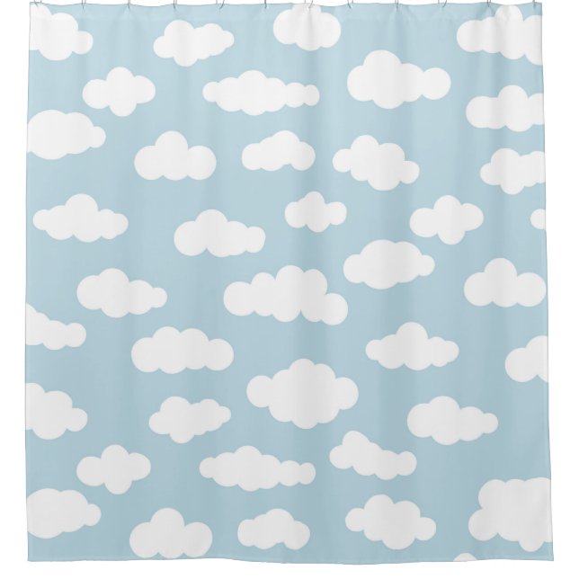 Cortina Para Box Nuvens De Pastel Azul-Bebê-Estético E Branco (Frente)