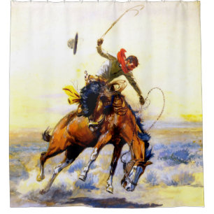 Cortina Para Box “O Domador” Arte Ocidental por Charles M Russell