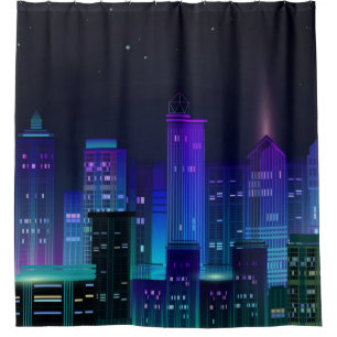 Cortina Para Box O panorama da cidade noturna com o néon brilhando