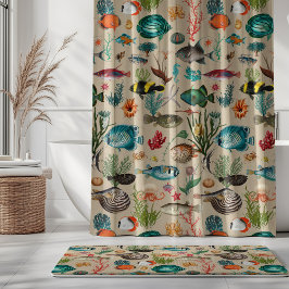 Cortina Para Box Oceania Colorful Fishes on Beige Background