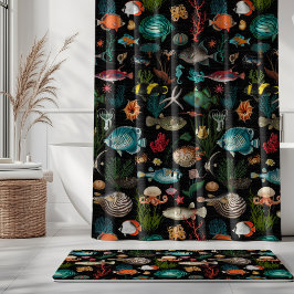 Cortina Para Box Oceania Colorful Fishes on Black Background