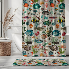 Cortina Para Box Oceania Colorful Fishes on Greige Background