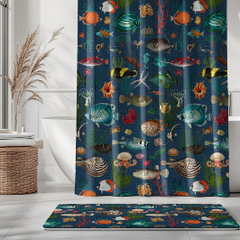 Cortina Para Box Oceania Colorful Fishes on Marine Blue Background