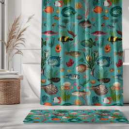 Cortina Para Box Oceania Colorful Fishes on Turquoise Background