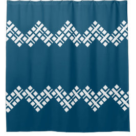 Cortina Para Box Oceano Azul e Branco Mono Zig Zag