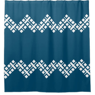 Cortina Para Box Oceano Azul e Branco Mono Zig Zag