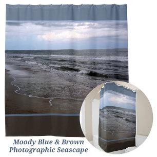 Cortina Para Box Oceano Seashort Fotográfico Azul e Marrom