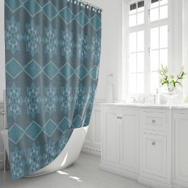 Cortina Para Box Octagon floral Turquoise Leafy e Diagonal