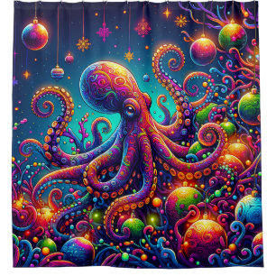 Cortina Para Box "Octopus Natal Psicodélico"