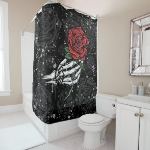Cortina Para Box Oferta de Rosa do Esqueleto Prata Glam Gótico Pret