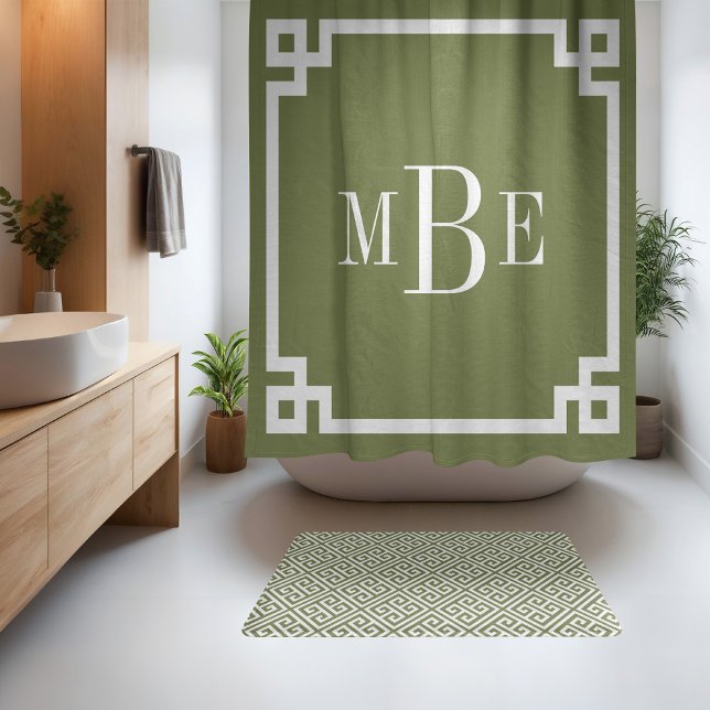 Cortina Para Box Olive Verde e Chave Grega Branca | Monogramada (Criador carregado)