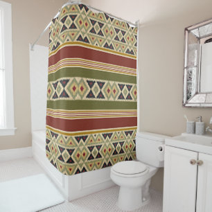 Cortina Para Box Oliveira Verde Ochre Yellow Tribal Ikat Art