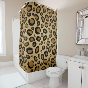 Cortina Para Box Onças Pintadas Estampa de Leopardo Manchas Dourado